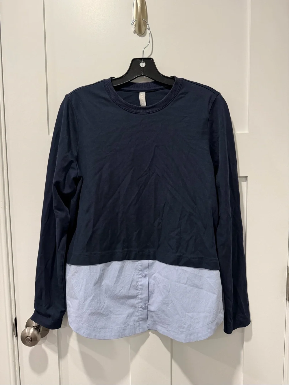 Athleta Gallery Layered Pullover Sweatshirt in Navy/Quarry Blue